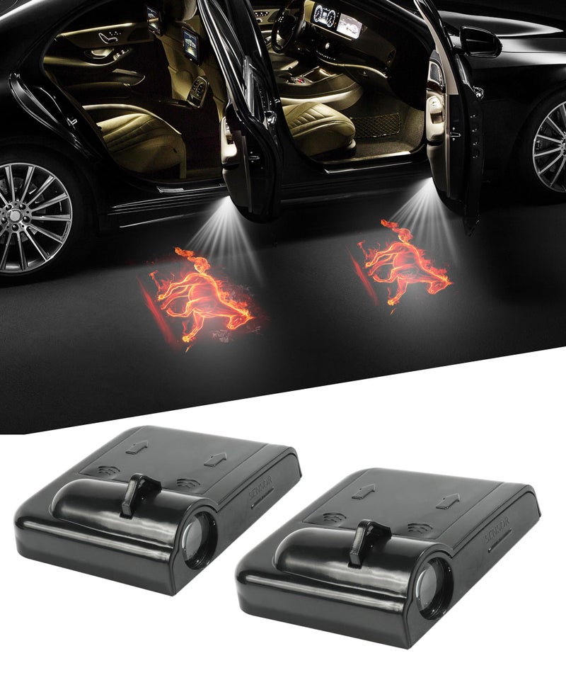 bylikeho 2Pcs Car Door LightsDoor Lights Logo ProjectorCar Accessories HD Car Welcome LightDoor Sill Lights Wireless LED Door Paste Courtesy LightCar Door Lights Logo Fire Horse